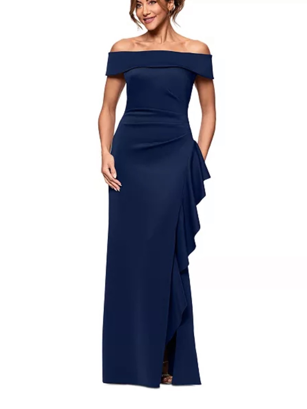 XSCAPE Women's Off-The-Shoulder Ruffled Side-Slit Gown NWT size 12